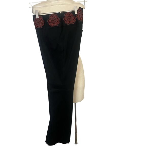 Anthropologie Elevenses Embroidered Black Slacks Size 6 Side Zip Straight Leg - Picture 10 of 16